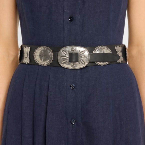 Lauren Ralph Lauren Black Leather Metal Conchos Accent Statement Belt L - Picture 10 of 10